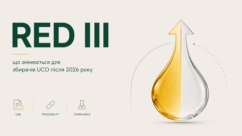 Інфографіка RED III: впровадження UDB, traceability та compliance вимог для збирачів UCO